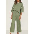 Guacamole Green Contrast Trim Half Sleeve Top D...