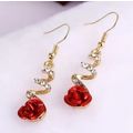 Elegant Red Rose Flower Crystal Earrings Stud D...