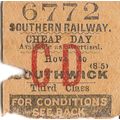 Southern Railway Edmondson Ticket - Hove to Sou...