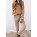 Brown Corded 2pcs Colorblock Pullover and Pants...