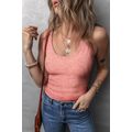 Fushia Solid Color Textured U Neck Slim Tank Top