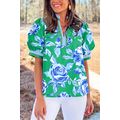 Bright Green Rose Floral Print Puff Short Sleev...