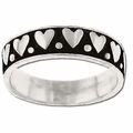 925 Sterling Silver Oxidized Hearts In A Row Ba...