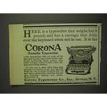 1914 Corona Portable Typewriter Ad - Carriage F...