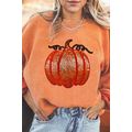 Orange Sequined Pumpkin Ribbed Round Neck Hallo...