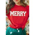 Red Christmas MERRY Graphic Cuffed Sleeve T Shirt