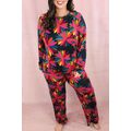 Black Plus Size Printed Long Sleeve and Pants L...