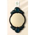 SMALL DECORATED METAL FRAMED MIRROR WITH TEAL G...