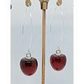 Cherry On A Marquise Ear Wire Silver Plated Earrings