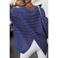 Blue Stripe Stylish Overlap Detail Drop Shoulde...