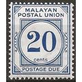 Malayan Postal Union 1948 D13 20c Blue Postage ...