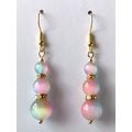 Blue And Pink Cats Eye Glass Beaded Rhinestone Earrings Gold Plated Hooks