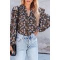 Floral Print Ruffled Bubble Sleeve Shirt