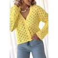Yellow Pointelle Knit V Neck Sweater Cardigan