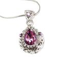 Silver Amethyst Purple Lilac Crystal CZ Pendant...