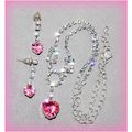 Bride Prom Necklace Deep Pink Crystal Pendant E...