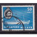 SINGAPORE 1955 QEII 50c SHIP USED SG49