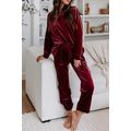 Fiery Red Solid Velvet Two Piece Lounge Set