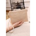 Beige Woven Zipper Wrist Strap Square Handbag