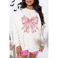 Beige Ghost Bowknot Graphic Crew Neck Drop Shou...