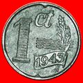 GERMAN OCCUPATION:NETHERLANDS★1CENT 1943 LOW ST...