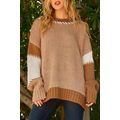 Light French Beige Color Block Contrast Stitch ...