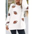 Beige Sequin Rugby Football Patched Pattern Cre...