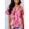 Rose Jungle Floral Print Notch V Neck Blouse