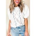 White Multicolor Stitch Detail Cable Knit Short...