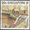 SINGAPORE, BRIDGE, Singapore River, brown 1990,...