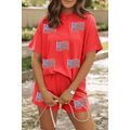 Orange Sequined American Flag Twisted Rib Textu...