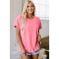 Pink Frilled Hem Loose T-Shirt