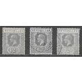 SEYCHELLES 1922 KG5 12c DIE 2 SHADES x3 USED SG...