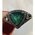 Ring Bomb Party Sz7 RBP Green Triangle Gem Hema...
