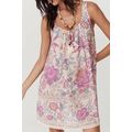 Multicolour Floral Print Fringed Tie U Neck Sle...