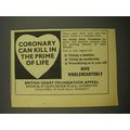 1967 British Heart Foundation Appeal Ad - Coronary can kill in the prime of life