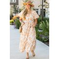 Apricot Floral Print Puff Short Sleeve Resort P...