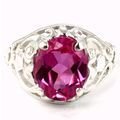 Created Pink Sapphire, 925 Sterling Silver Ring...