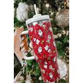 Fiery Red Christmas Pattern Print Handled Stain...