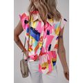 Multicolour Abstract Print Collared Cap Sleeve ...