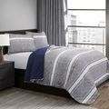 Queen Gray Navy Stripe Motif 100% Cotton Revers...