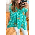 Green Cheetah Print V Neck Short Sleeve Plus Top