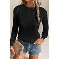 Black Textured Wavy Round Neck Long Sleeve Top