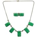 Vintage 1930s Art Deco Czech Green Peking Glass...