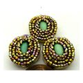 Green Cateye Beaded Clip On Button Covers Set 4