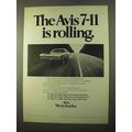 1970 Avis Rent a Car Ad - The Avis 7-11 is Rolling