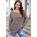 Striped Print Dropped Shoulder Loose Sleeve Swe...