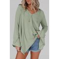 Green Ribbed Expose Seam Bell Sleeve Top