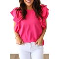Rose Red Ruffled Sleeve Swiss Dot Blouse