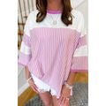 Pink Stripe Patchwork Bracelet Sleeve Plus Size...
